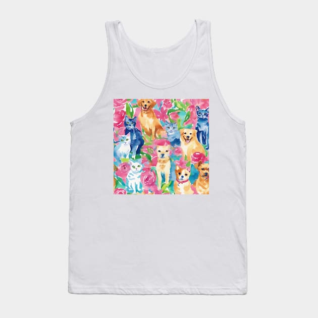 Cats, dogs and roses watercolor painting Tank Top by SophieClimaArt